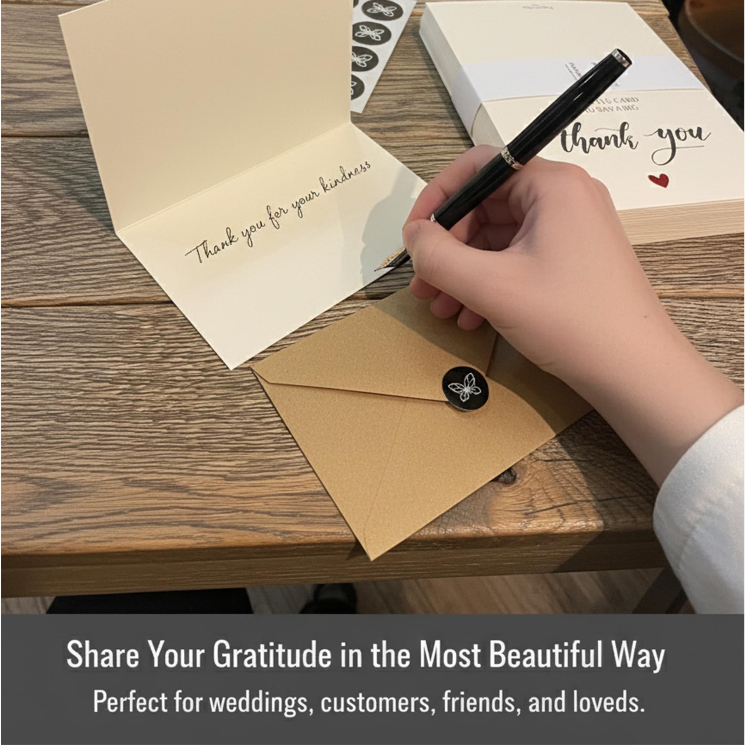 Papierville 50 Embossed Thank You Cards with Envelopes & Stickers – Ivory Folded Notecards 4x6, Elegant Textured Cardstock for Weddings, Baby Shower & Business, “A Little Card to Say a Big Thank You”
