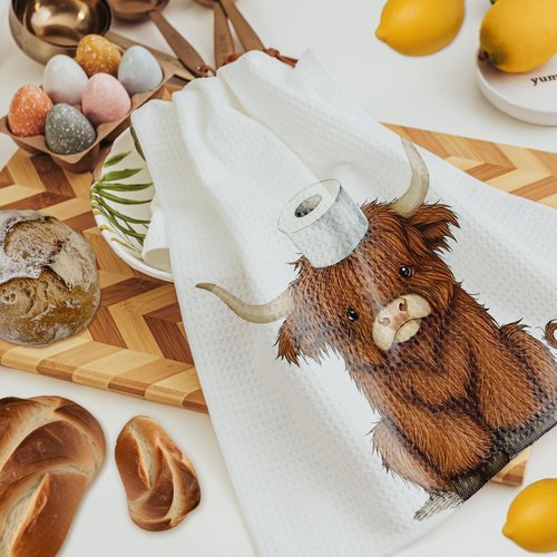 LADOCK Funny Highland Cow Bathroom Hand Towels, Highland Cow Bathroom Decor, Cute Scottish Cattle Farm Animal Hand Towels for Kids Bath Room Washroom Decor, 16x24 Inch Set of 2