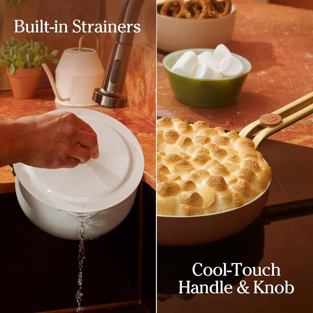 Our Place 11-Piece Cookware Set - Nonstick Ceramic Fry Pan, Saucepan, Sauté Pan & Stock Pot | Oven Safe to 450°F | Cream