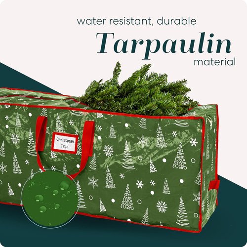 Christmas Tree Storage Bag - Durable Waterproof Zippered Bag for 7.5 Foot Artificial Trees | Protects Against Dust & Moisture (Green Printed)