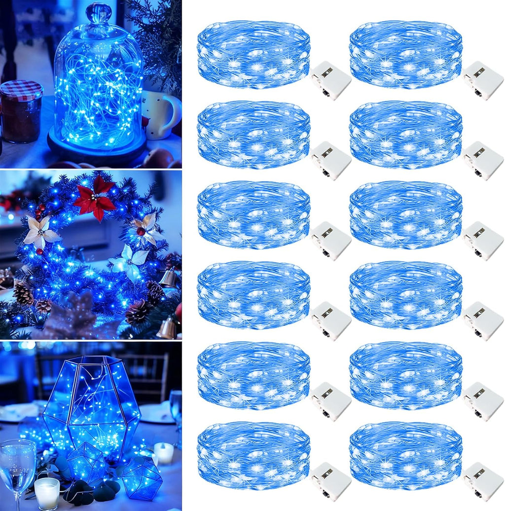 Skiennix 12 Pack Fairy Lights - 7ft Battery Operated 20 LED Twinkle Lights, Waterproof for DIY Party & Wedding Decor | Blue