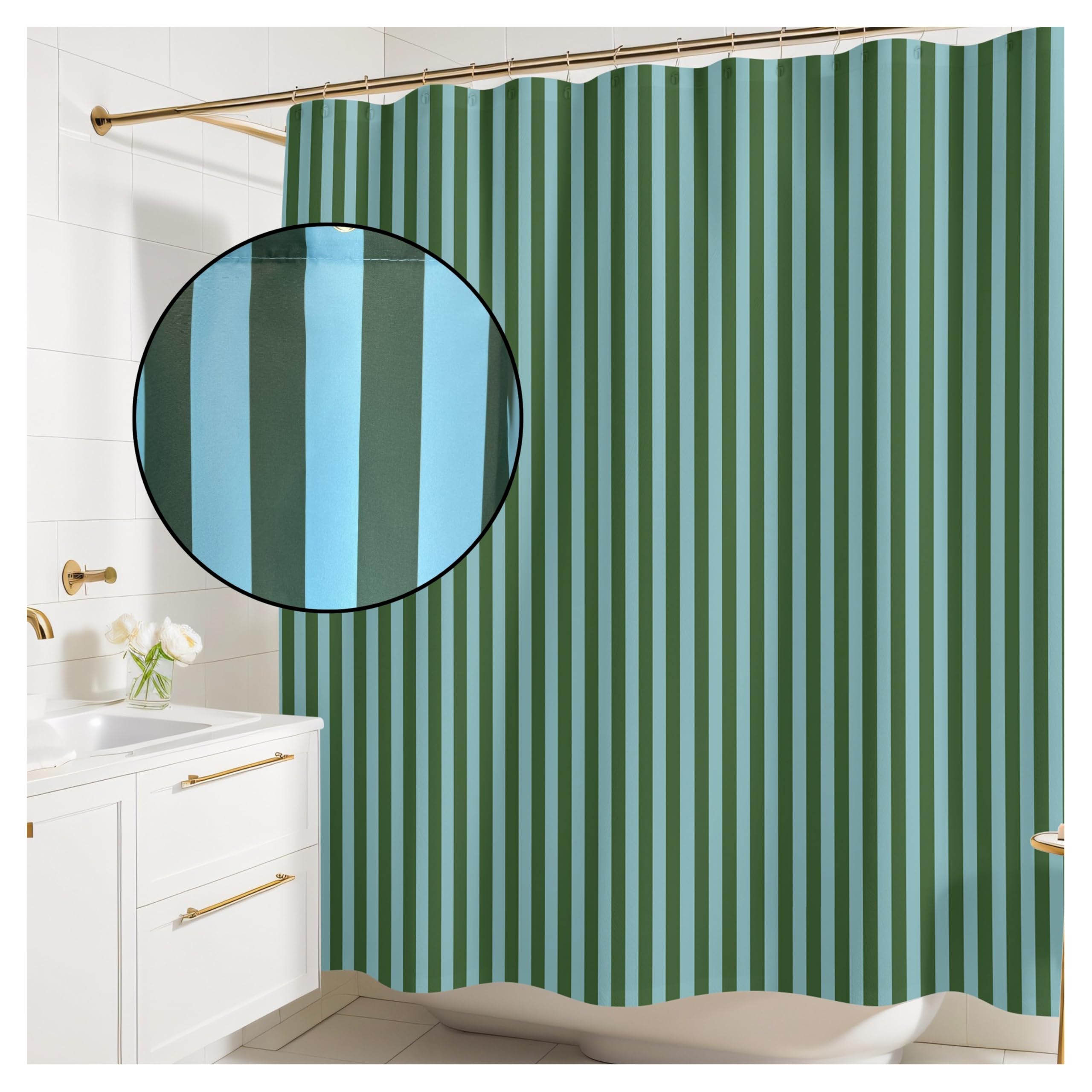 Worthwhile Goods Striped Shower Curtain - Green and Teal Stripes - Modern Coloruful Home Decor - Fabric Shower Curtain for Any Bathroom - 72x72 Inches (Green/Teal Stripes)