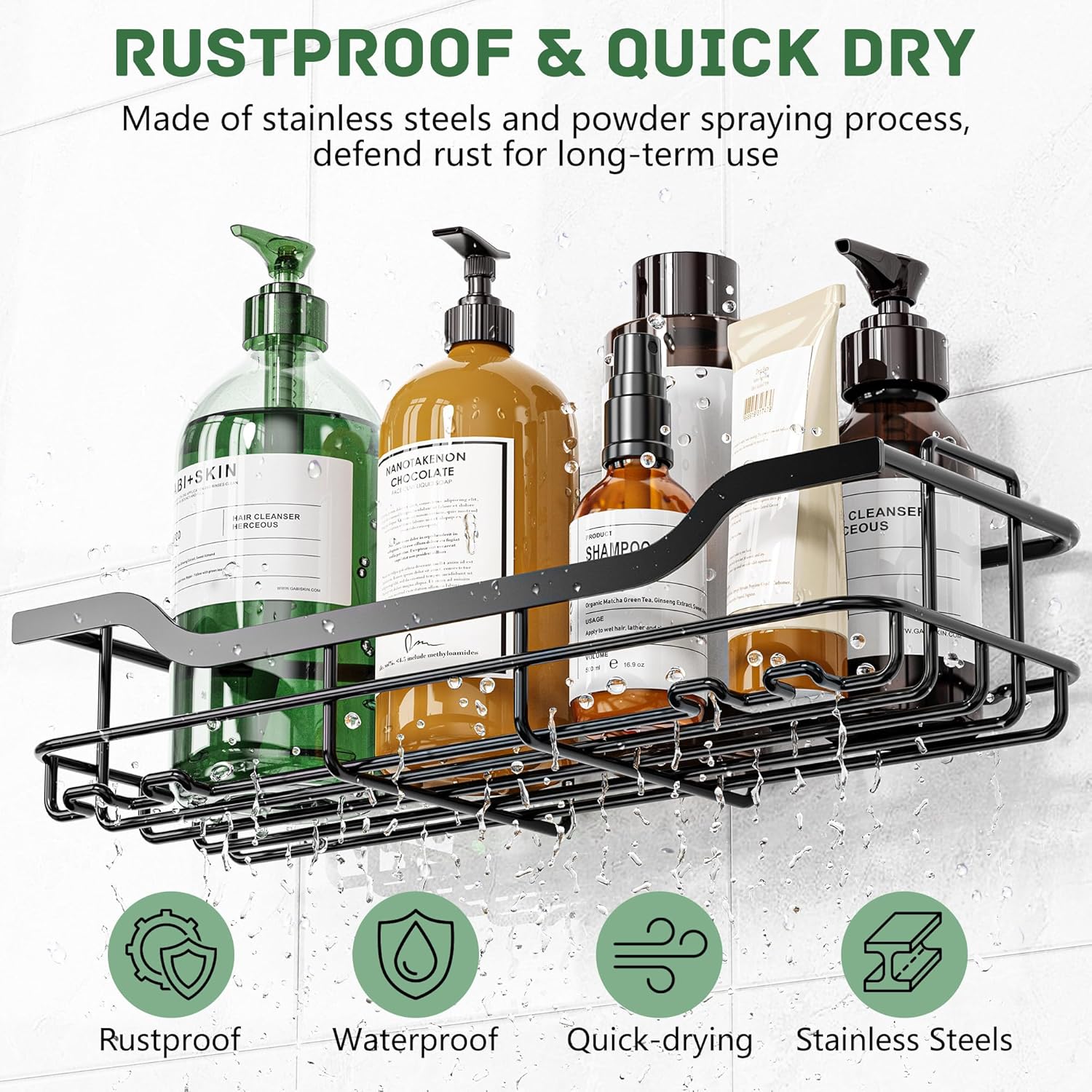 OMAIRA Shower Caddy - 3-Pack Rustproof No-Drill Organizer with Soap Holder for Smooth Walls & Glass Tile