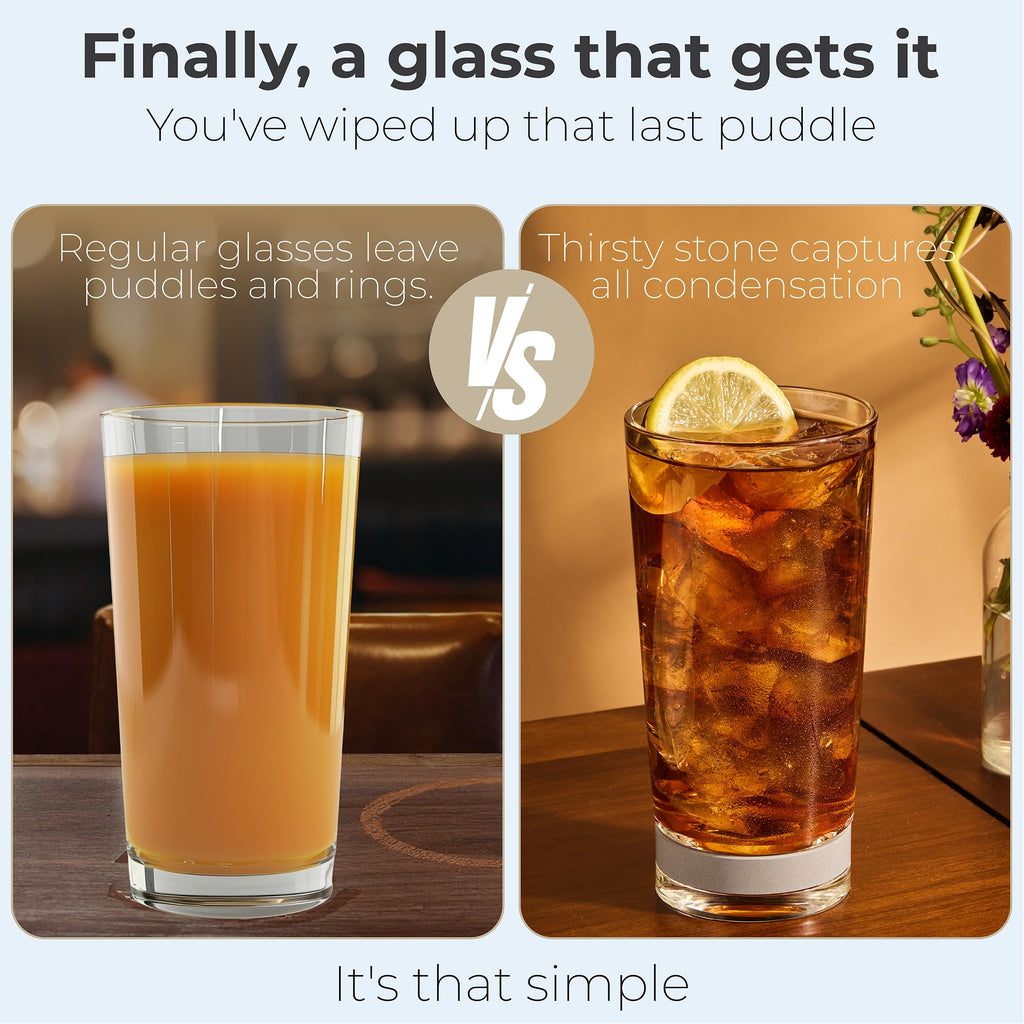 Coast Glassware The Tall – Protect Your Table – Highball Glass with Built-In Stone Coaster – Absorbent Cocktail & Water Tumblers, Set of 4, 16 oz