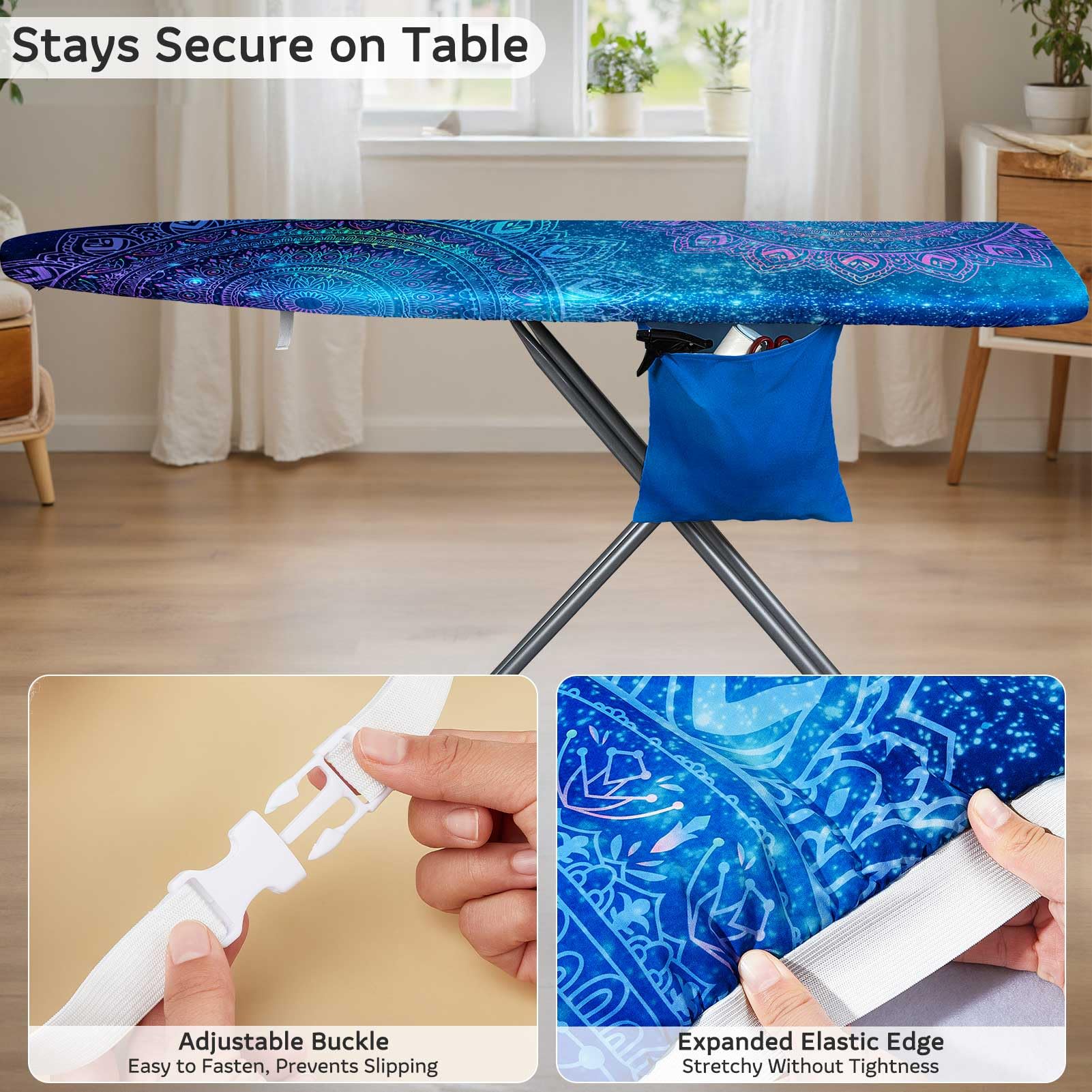 FIOBEE Ironing Board Cover and Pad Extra Thick Iron Board Pad with Heat-Resistant Mesh Padded Iron Board Covers Adjustable Buckle & Elastic Edges for 15x54 Standard Size (Ironing Board Not Included)