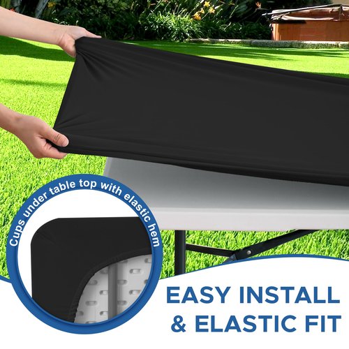 Enjoyidea Fitted Tablecloth for 8 Foot Rectangle Tables-10 Pack Black Elastic Outdoor Picnic Table Cover-Spandex Stretch Folding Table Cloths 8ft for Camping Dining Room Patio Kitchen Banquet Party