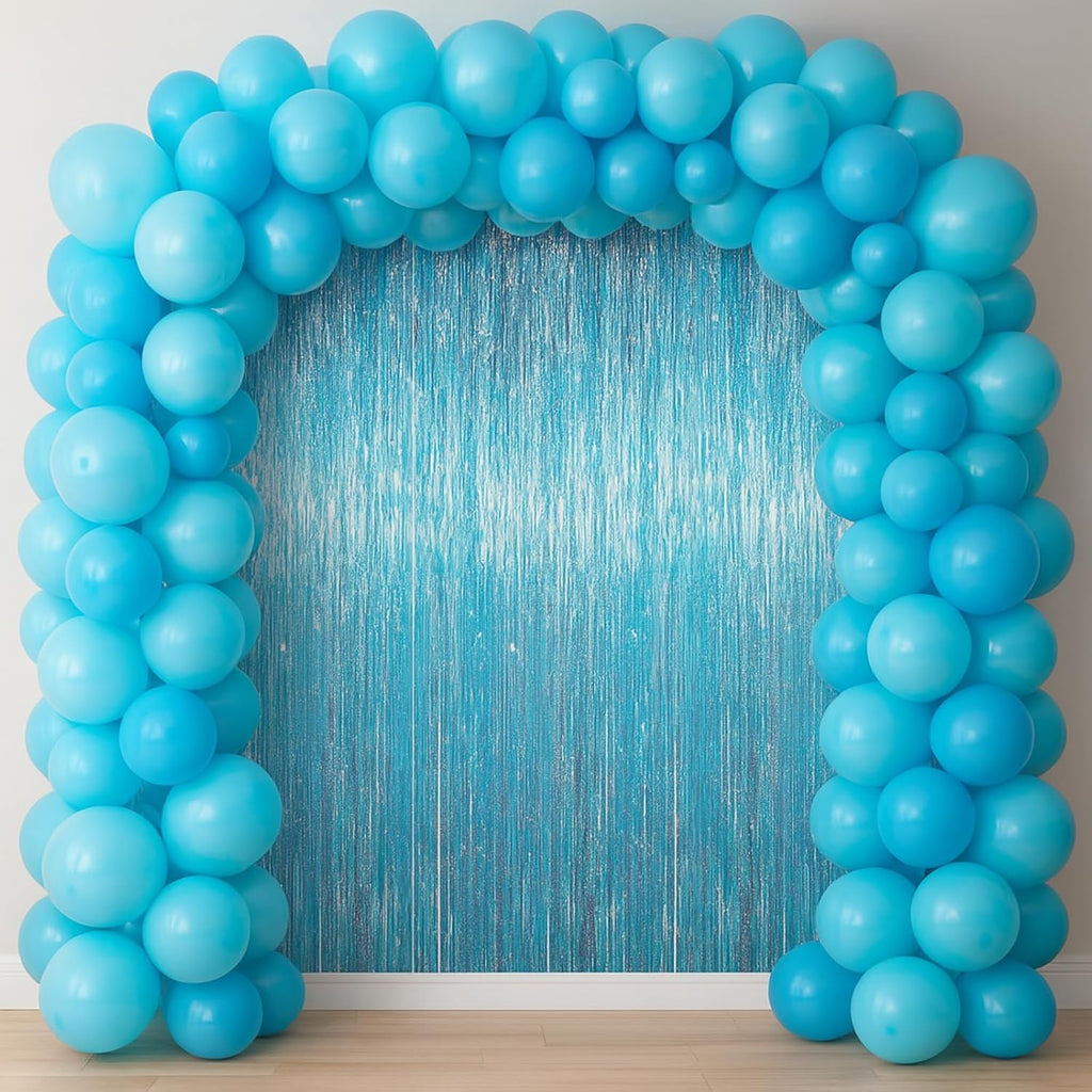 Voircoloria Foil Fringe Backdrop Curtains - 3.3 x 6.6 Ft Tinsel Streamers for Parties | Light Blue