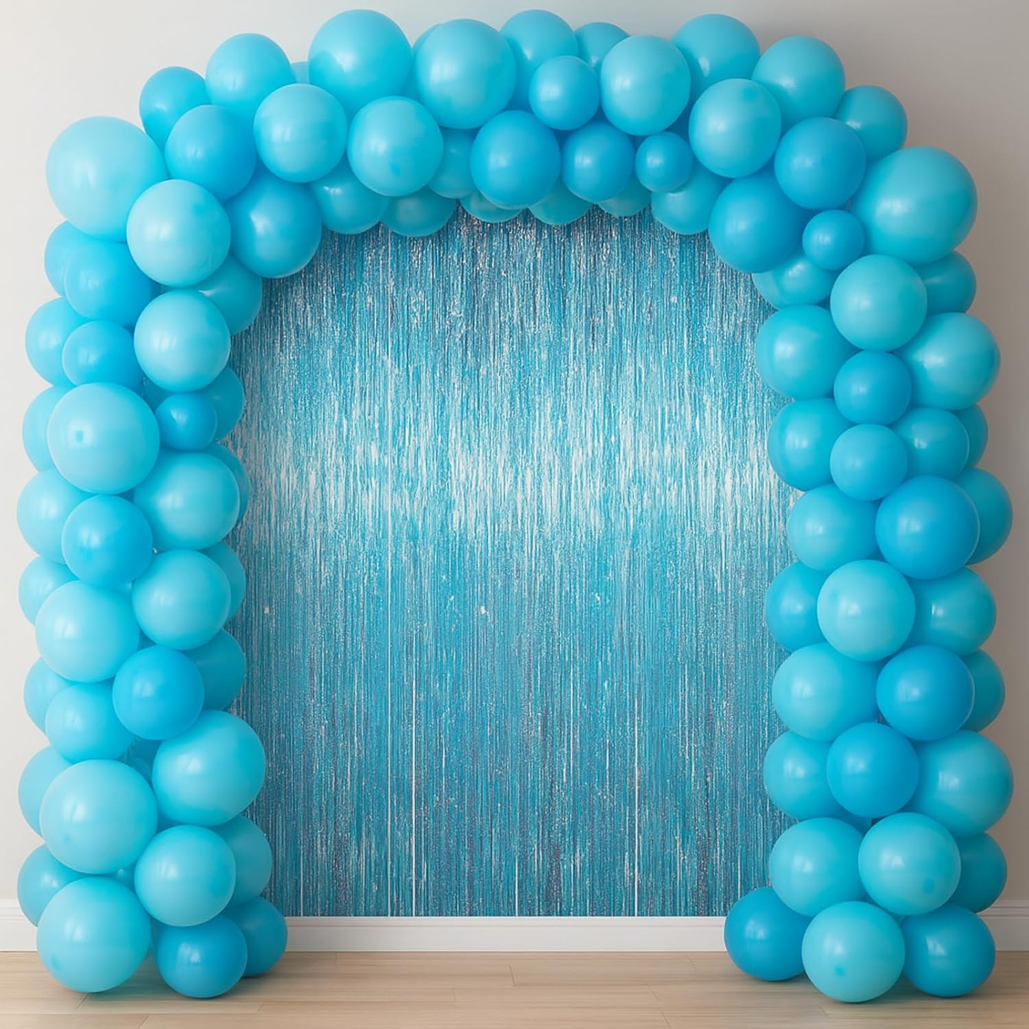 Voircoloria Foil Fringe Backdrop Curtains - 3.3 x 6.6 Ft Tinsel Streamers for Parties | Light Blue