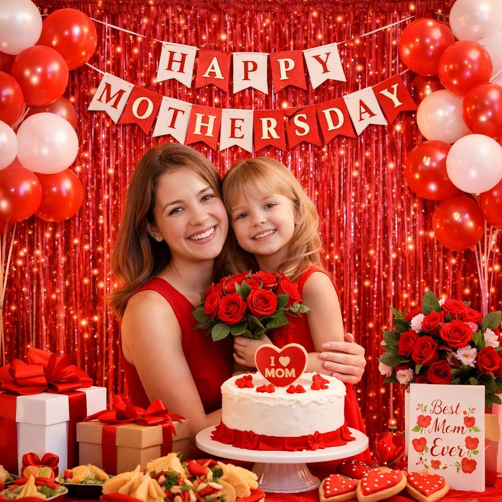 Red Foil Fringe Curtain | Shiny Tinsel Backdrop for Birthday Parties & Photo Booths - 3 Pack, 3.2 x 8.2 ft