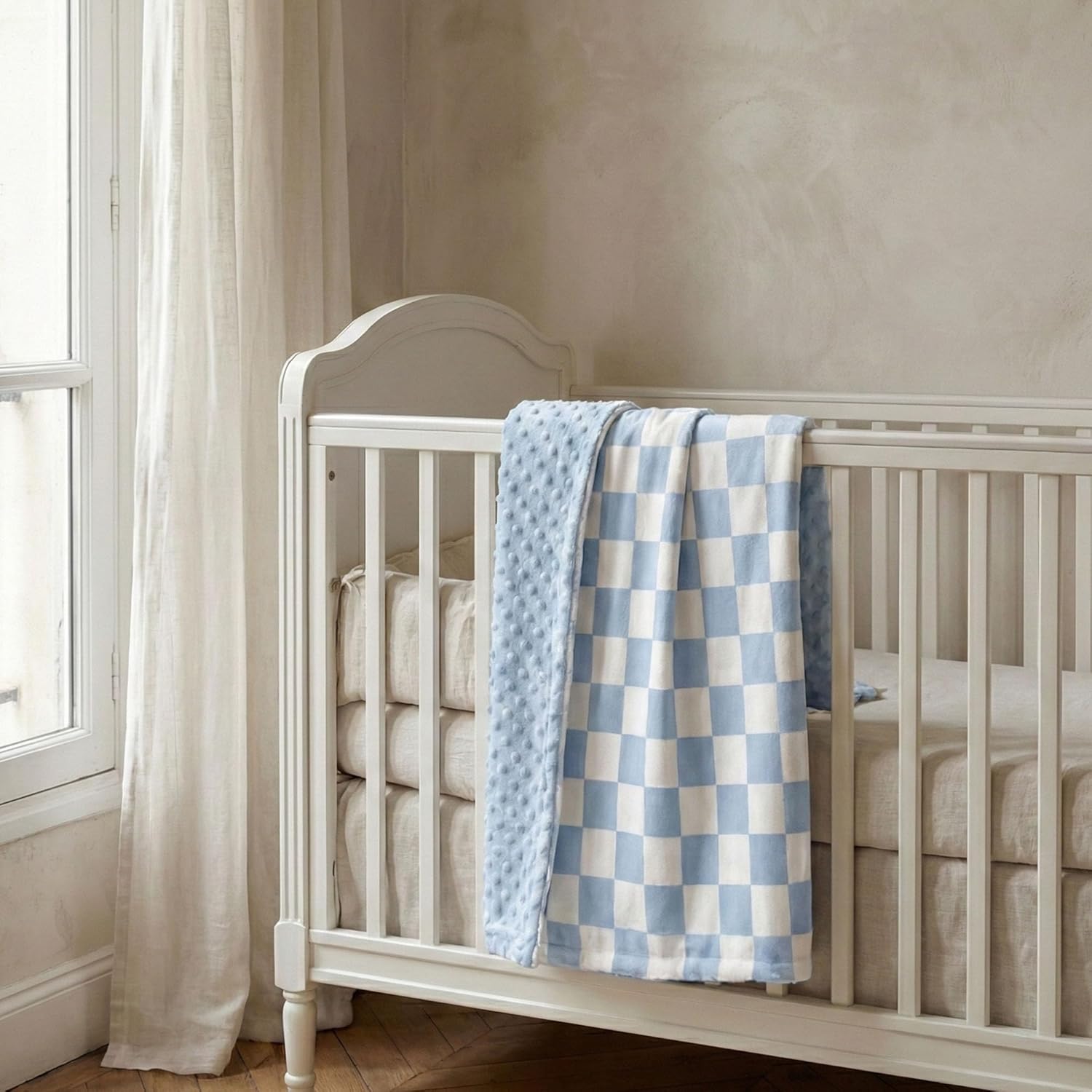 Skiennix Checkered Baby Blanket - Cozy Minky Nursery Blanket for Newborns | 30x40 Inches, Blue