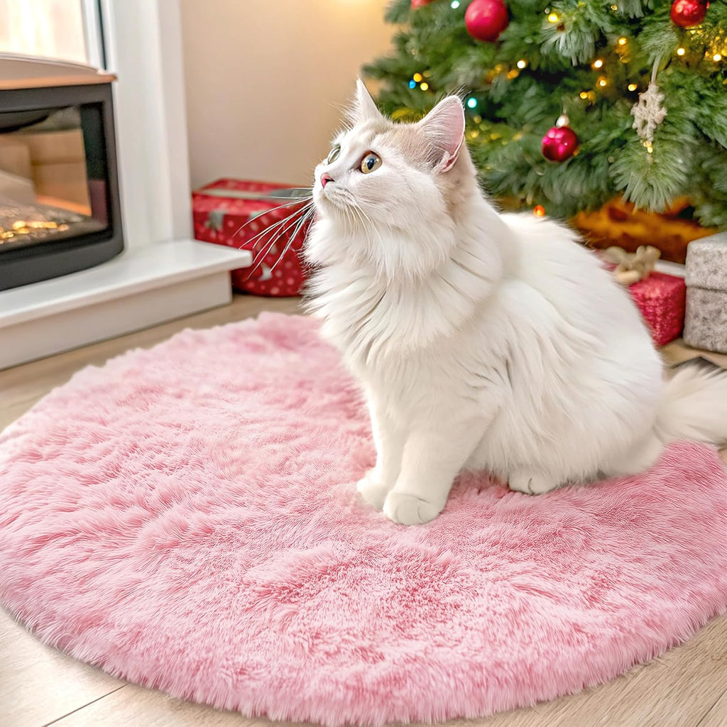 OLANLY Pink Round Area Rug - Soft, Fluffy, Machine Washable 2 ft Circle Carpet for Bedroom & Nursery Decor