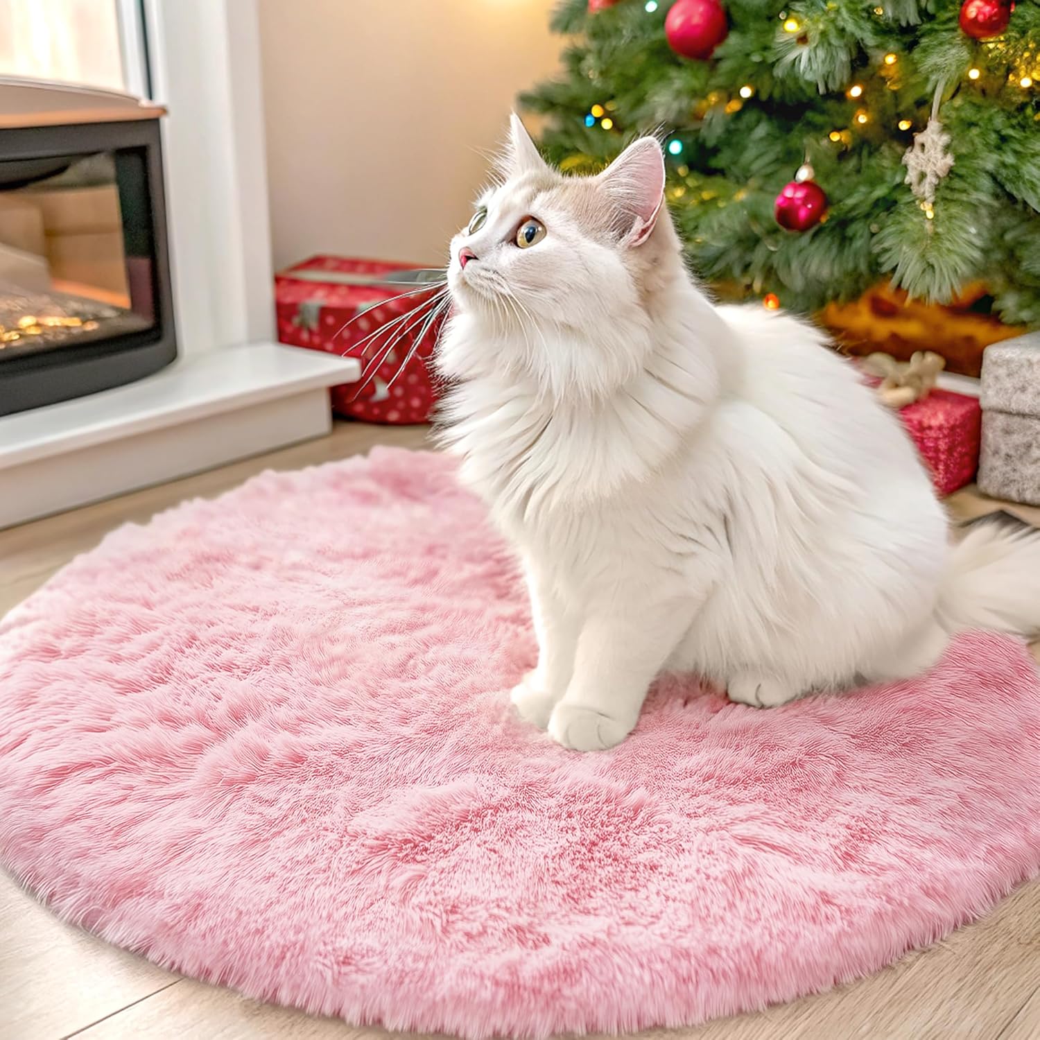 OLANLY Pink Round Area Rug - Soft, Fluffy, Machine Washable 2 ft Circle Carpet for Bedroom & Nursery Decor