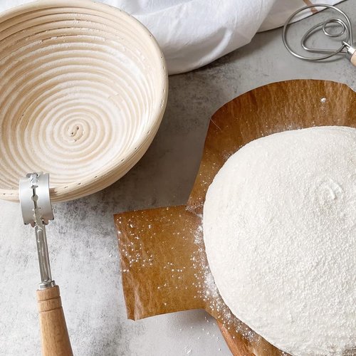 Dimpola Banneton Bread Proofing Basket Set - Handmade Rattan Sourdough Bowls | 2 Round 9-Inch Baskets