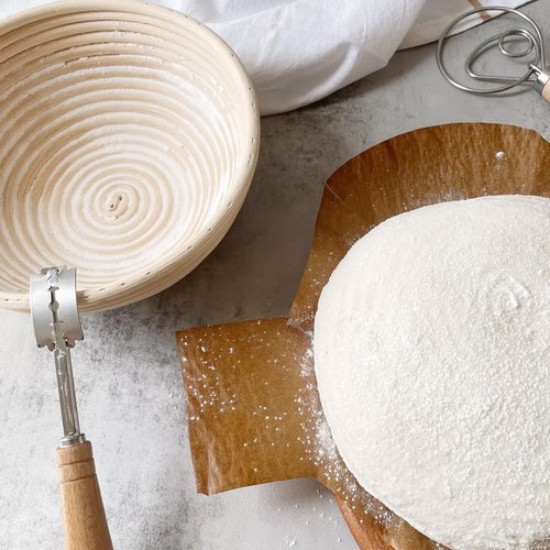 Dimpola Banneton Bread Proofing Basket Banneton Basket Set Sourdough Proofing Basket Round Proofing Bowls Handmade Rattan Baskets and Liners (Oval & Round Baking Set)