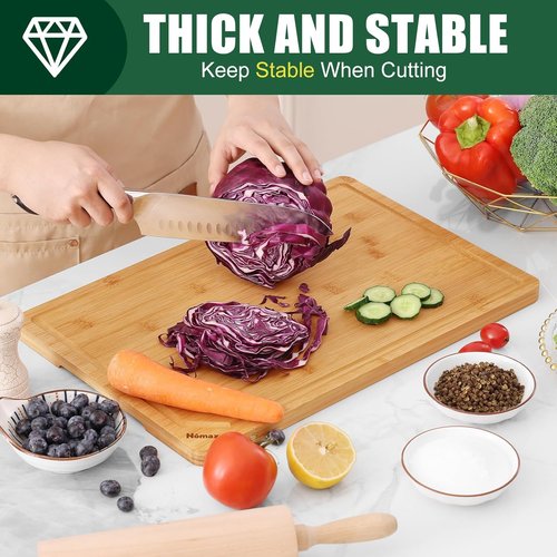 Homaxy Extra Large Organic Bamboo Cutting Board - 18"x12" Wooden Board with Juice Groove & Handles | Ideal for Charcuterie & Chopping