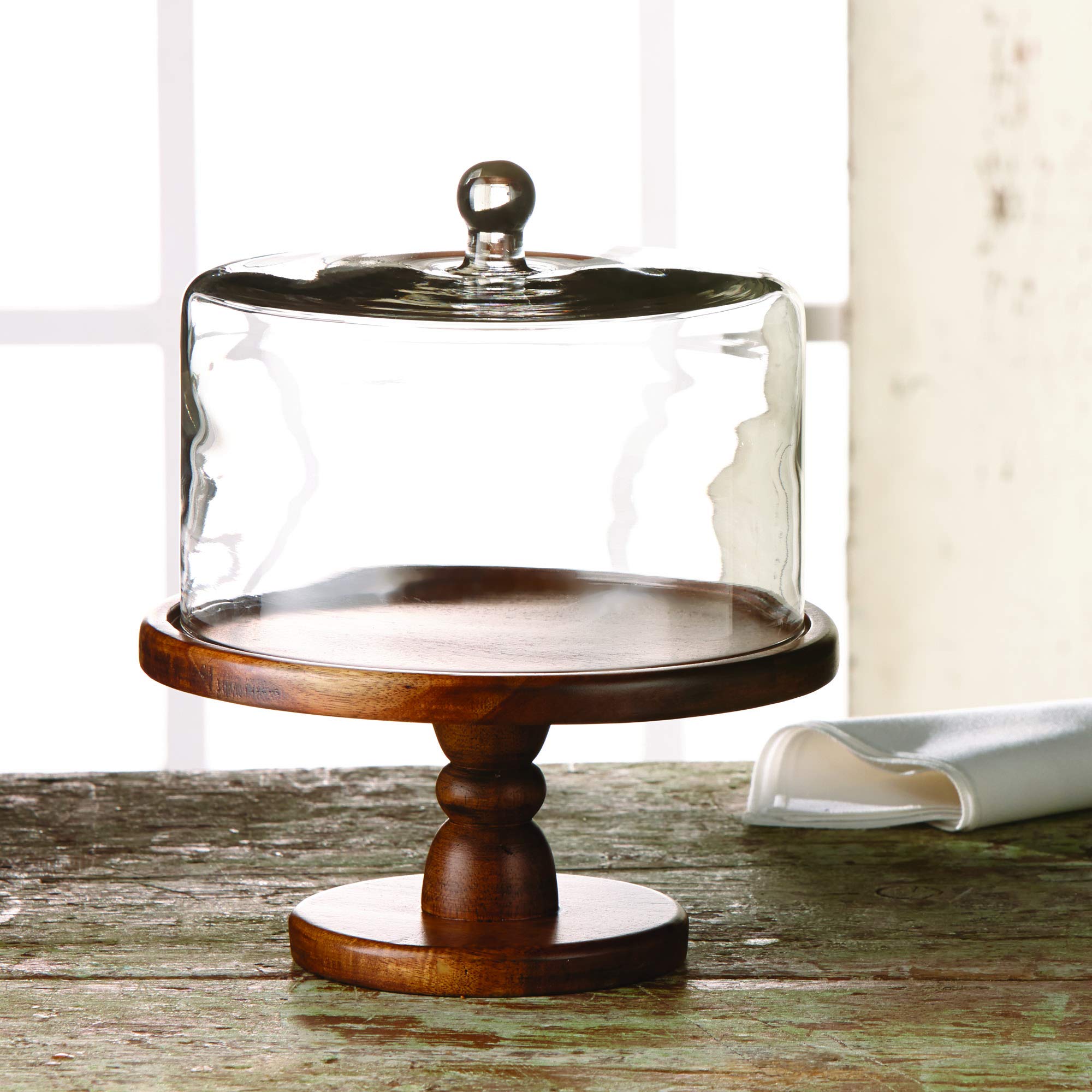 American Atelier Madera Pedestal Plate with Dome, Brown, 11.8x12.2"