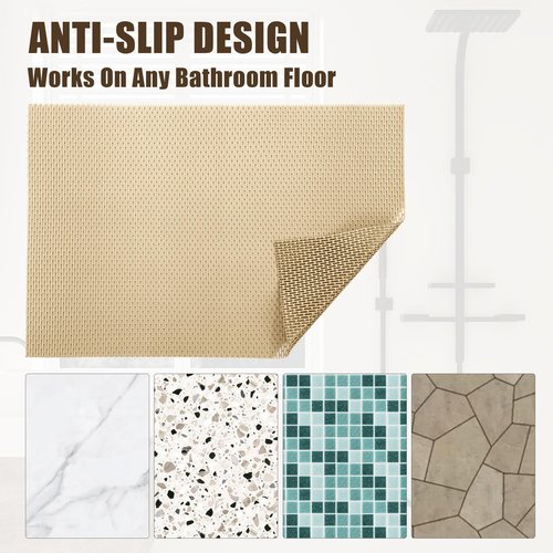HOMBYS 58 x 32 Extra Large Shower Mat for Shower Stall Tub, Non Slip Bath Mat Bathroom Accessories, PVC Mats for Shower and Bathroom, Quick Drying, (Khaki, 58"x32")