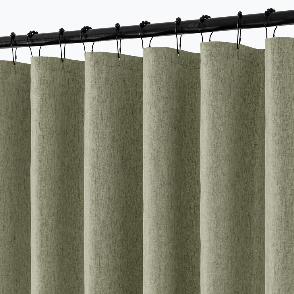 ANRODUO Olive Green Linen Textured Fabric Shower Curtain Set - 72"x72" with 12 Rust Resistant Durable Metal Hooks, Waterproof & Heavy Duty Polyester, Button Hole Design, Machine Washable for Bathroom