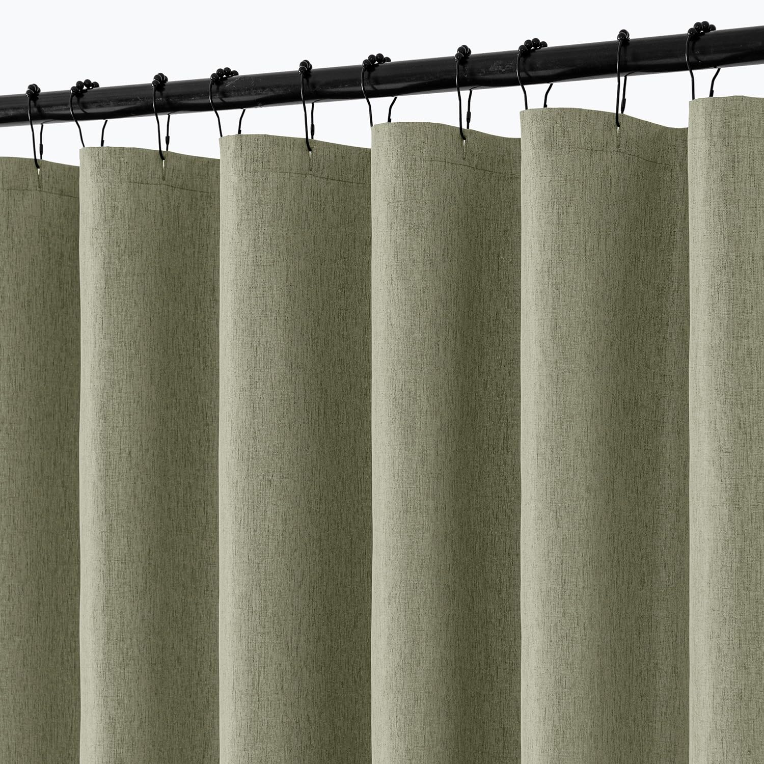 ANRODUO Olive Green Linen Textured Fabric Shower Curtain Set - 72"x72" with 12 Rust Resistant Durable Metal Hooks, Waterproof & Heavy Duty Polyester, Button Hole Design, Machine Washable for Bathroom
