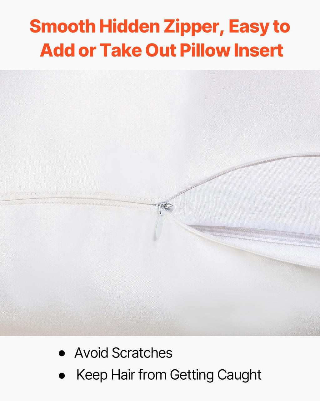VEVOR Satin Pillowcase, 2 Pack Standard Size Satin Pillow Cases for Hair and Skin, Similar to Silk Pillowcases with Hidden Zipper, Smooth, Soft and Breathable Cooling Pillowcase, for Sleeping (White)