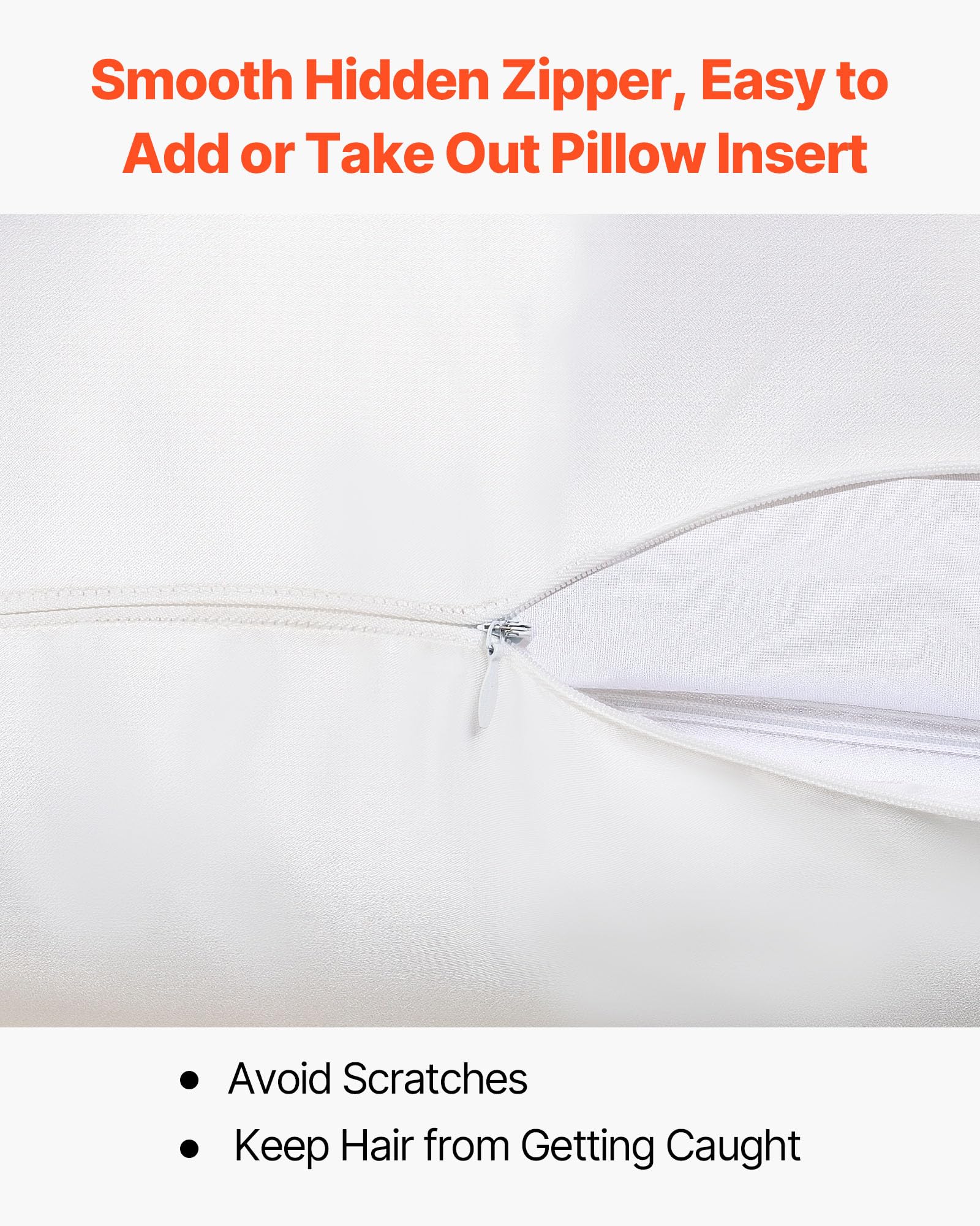 VEVOR Satin Pillowcase, 2 Pack Standard Size Satin Pillow Cases for Hair and Skin, Similar to Silk Pillowcases with Hidden Zipper, Smooth, Soft and Breathable Cooling Pillowcase, for Sleeping (White)