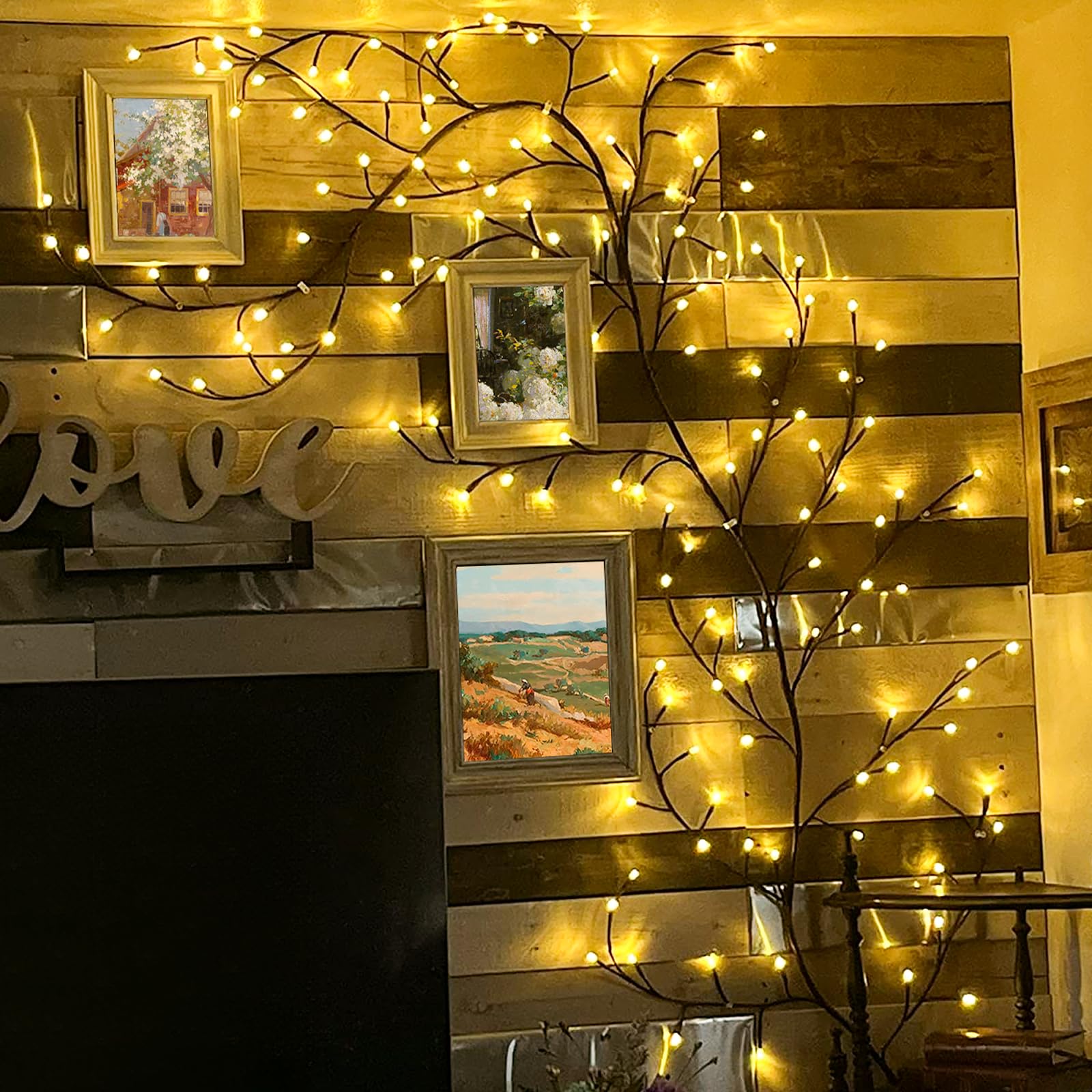 SZMiNiLED Enchanted Willow Vine Lights: Warm LED Branch Lights for Bedroom Window Frame Living Room Wall, DIY Home Decor Ideal for Fireplace, Wedding & Christmas Decor