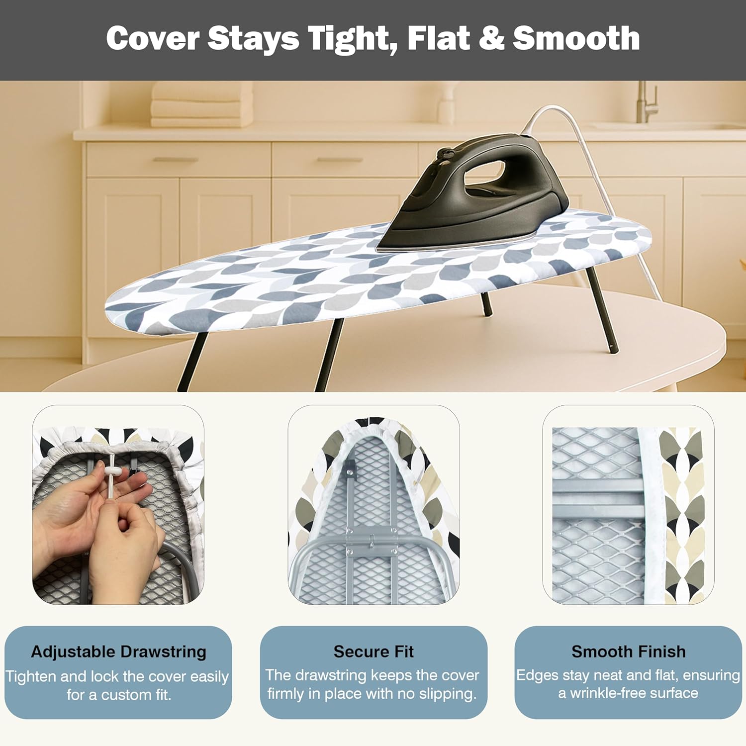 UniSimp Small Ironing Board Cover - Heat Resistant Cotton Canvas with Padding | 12.5"x30" Foliage Design