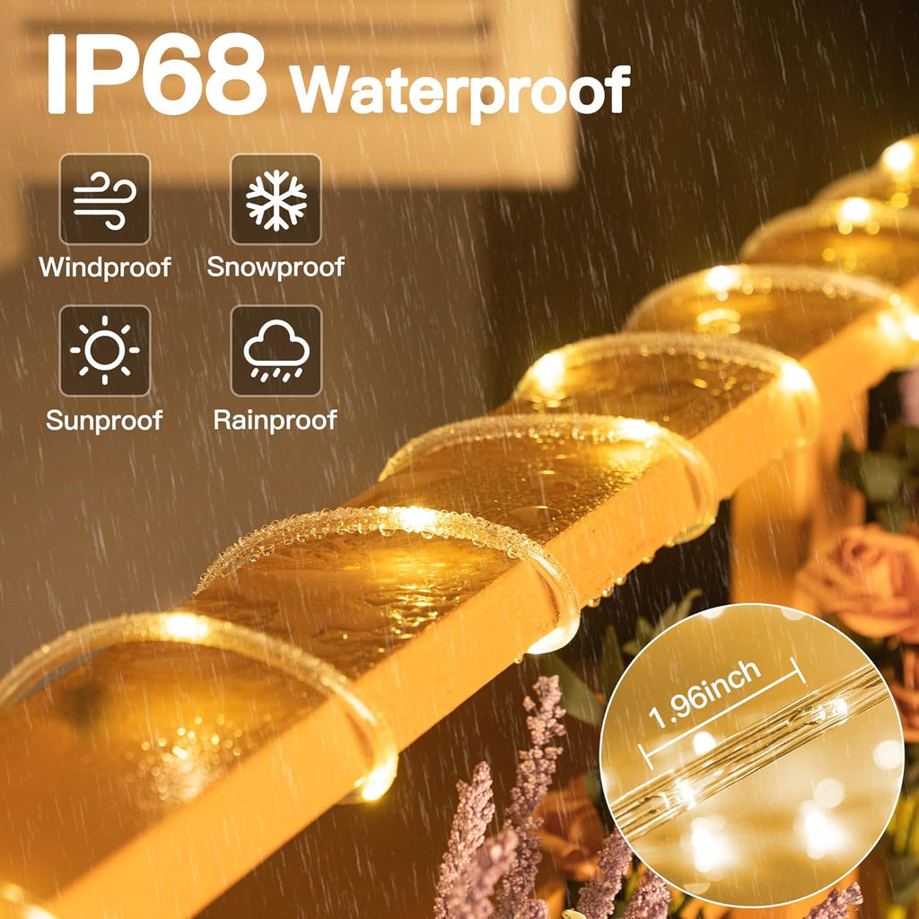 Skiennix 50ft LED Rope Lights - Waterproof 300 LED with Remote & Timer | Warm White for Indoor & Outdoor Use