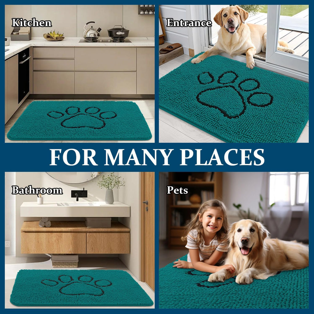 OLANLY Dog Door Mat - Absorbent Non-Slip Mud Mat for Muddy Paws | 48x30, Lake Blue, Quick Dry Chenille