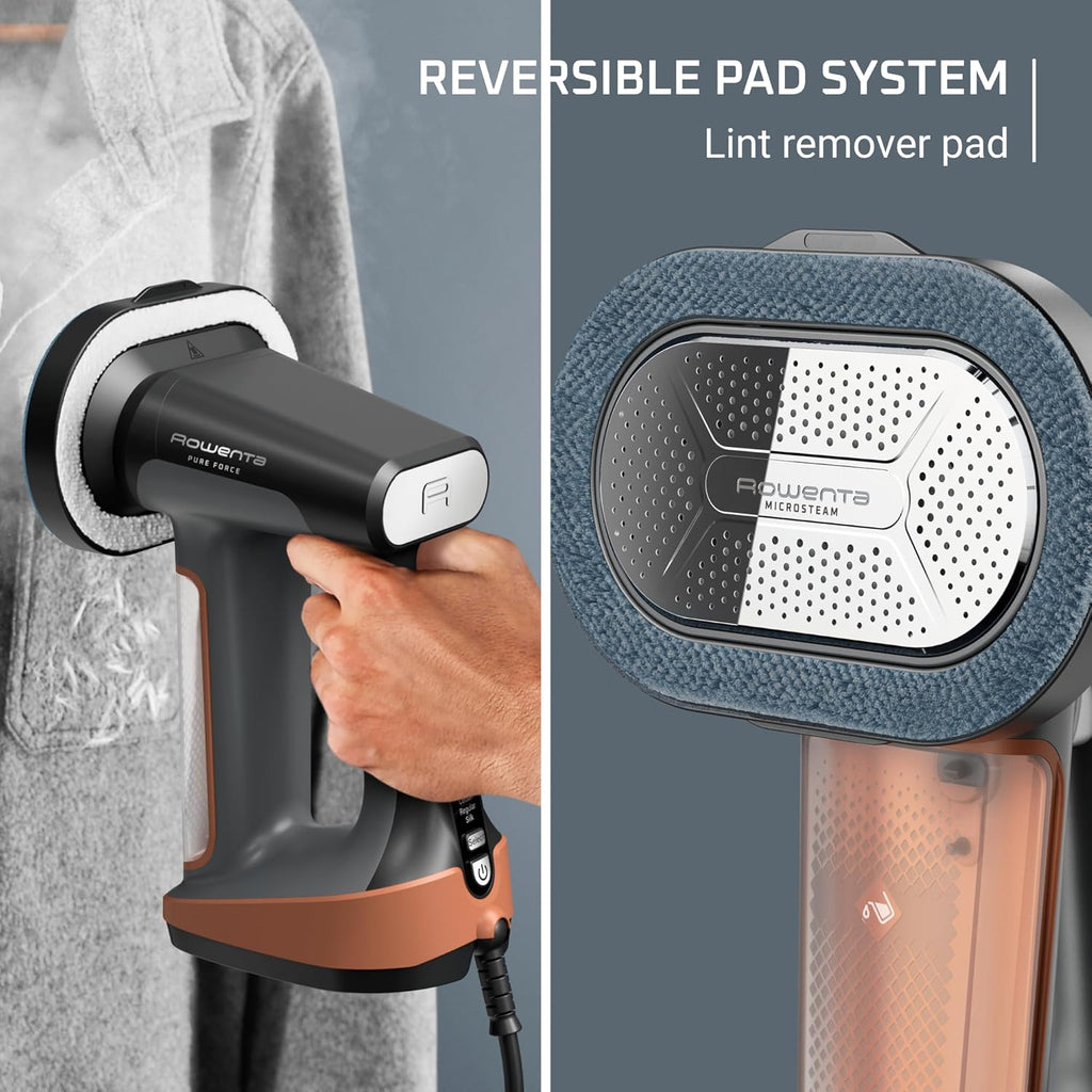 Rowenta Handheld Clothes Steamer - 3-in-1 Ironing & Lint Removal, 7.1 Oz Tank, 1875 Watts, Black & Copper