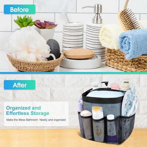 Attmu Mesh Shower Caddy - Portable College Dorm Essentials with 8 Pockets | Quick Dry Hanging Bag