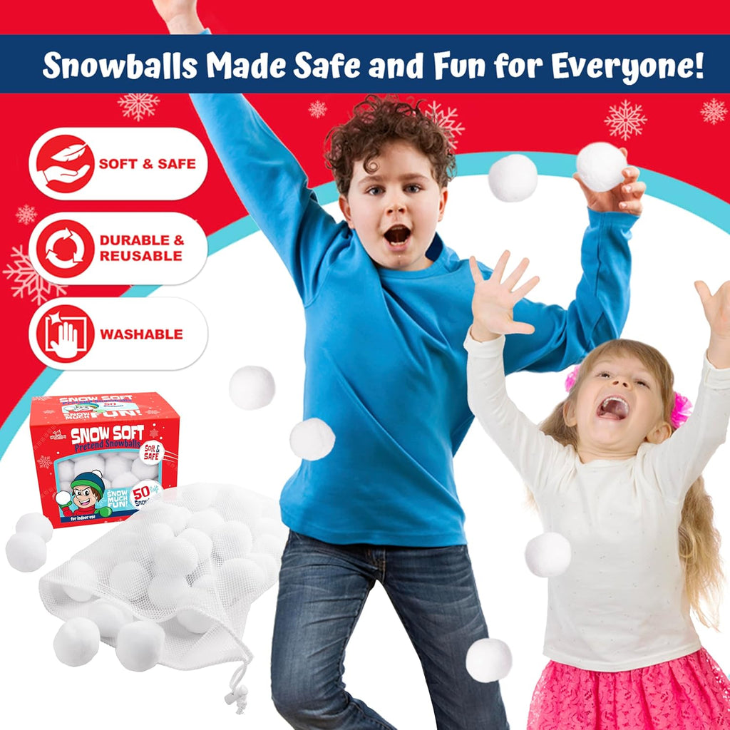 Narwhal Novelties 50 Pack Fun Fake Snowballs - 2-Inch Artificial Snowballs for Indoor/Outdoor Play | Perfect for Winter Games & Decorations