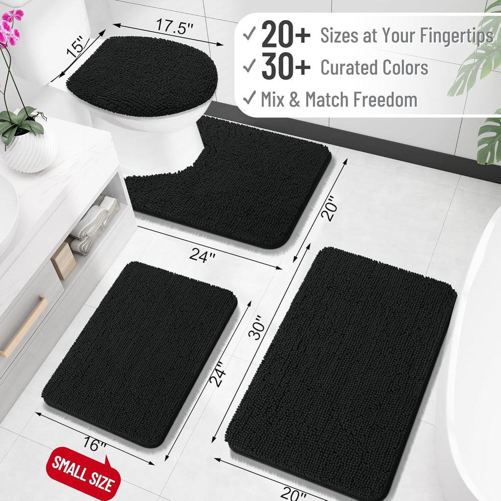 OLANLY Bath Rugs - Extra Soft Chenille, Quick-Dry & Machine Washable | 30x18 Inches, Black