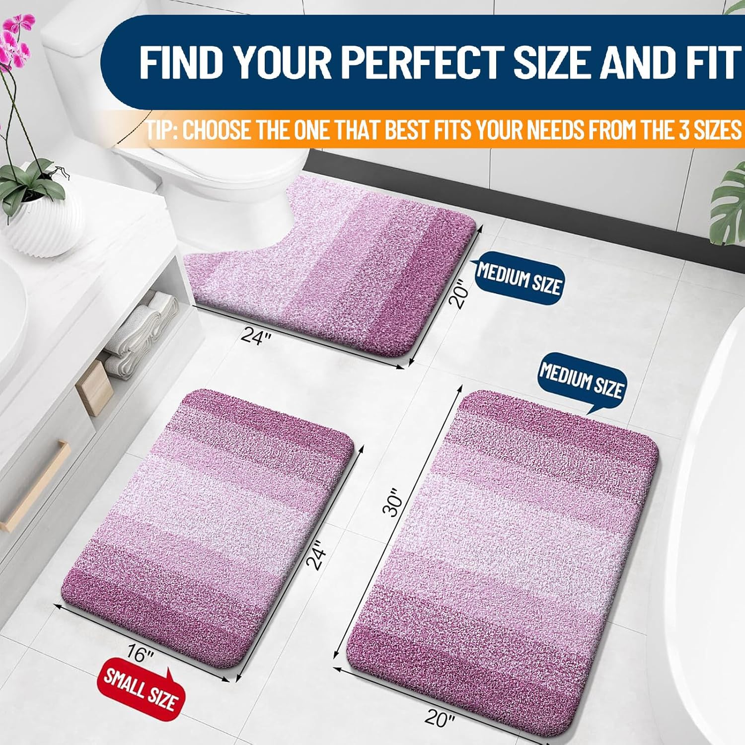 OLANLY Bath Rugs Mat - Extra Soft Microfiber, Quick Dry & Washable | 24x16 Inches, Pinkish-Purple