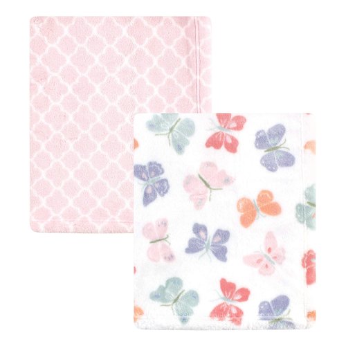 Hudson Baby Unisex Baby Cozy Plush Luxury Blankets 2pk, Butterflies, One Size