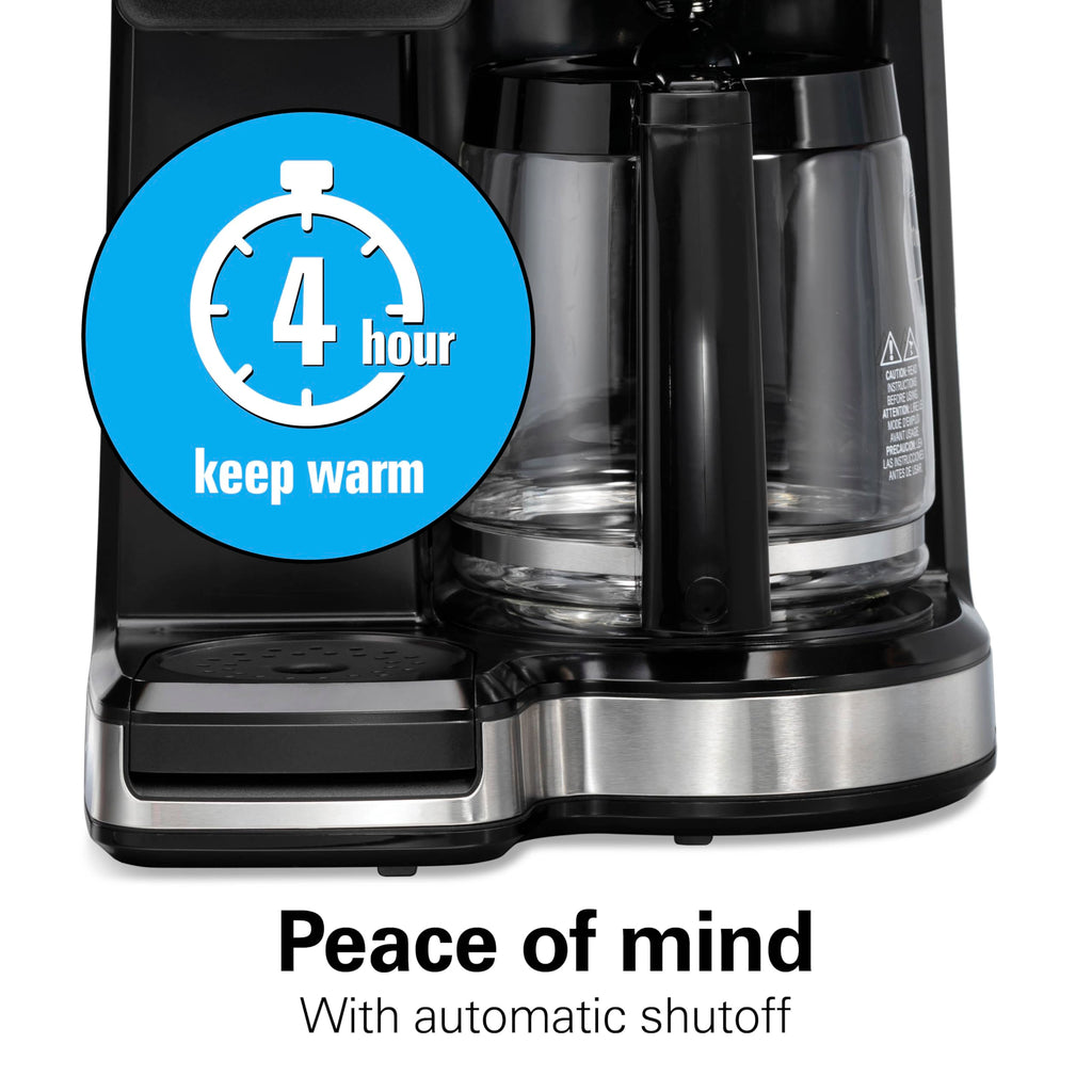 Hamilton Beach 2-Way 12 Cup Programmable Drip Hot and Iced Coffee Maker & Single Serve Coffee Machine, AquaFlow Showerhead, Glass Carafe, Auto Pause and Pour, Black (47500J)