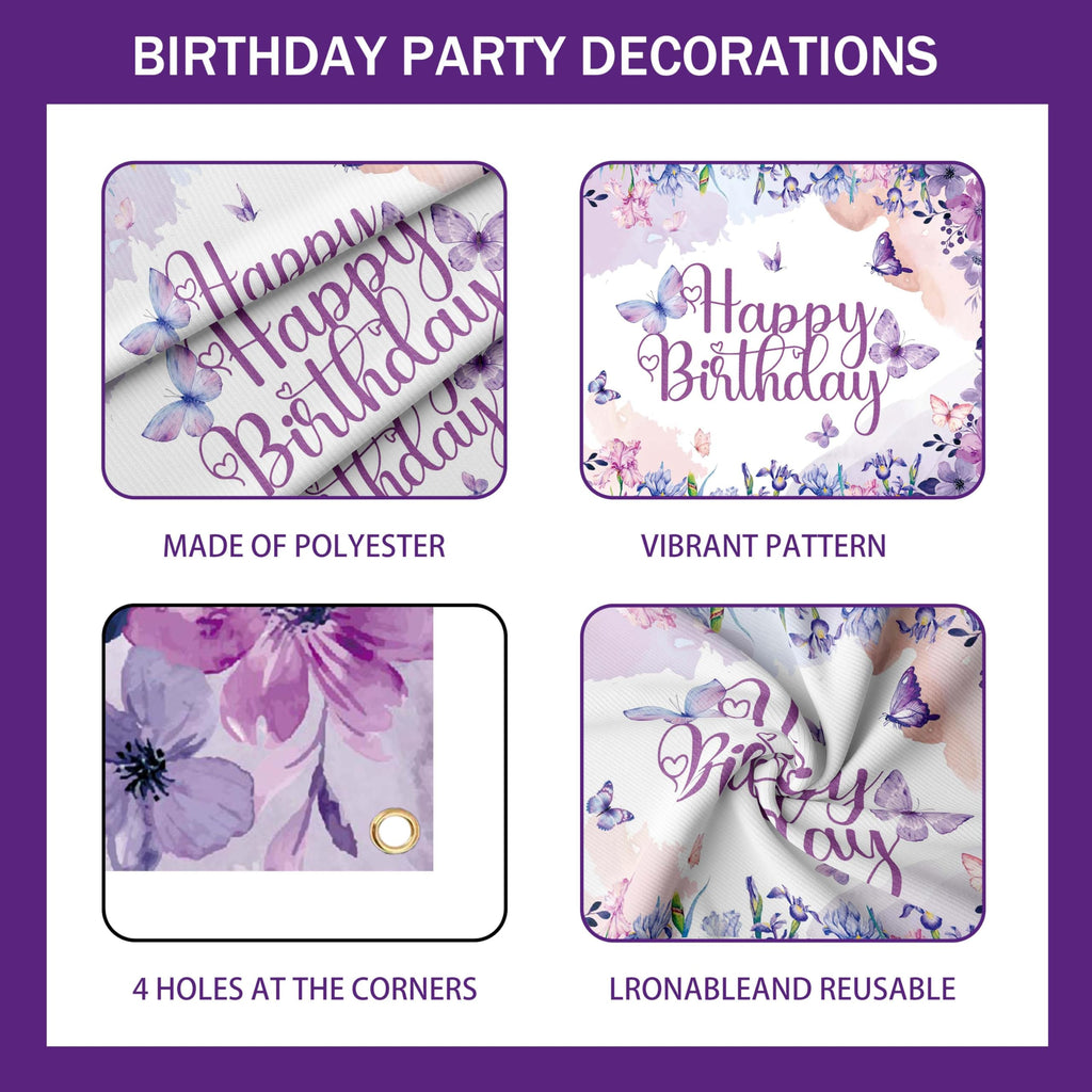 Purple Butterfly Birthday Decorations Balloon Arch Kit - Glitter Butterfly Party Supplies with Garland, Backdrop, Centerpieces for Women Girls Birthday Party Decor