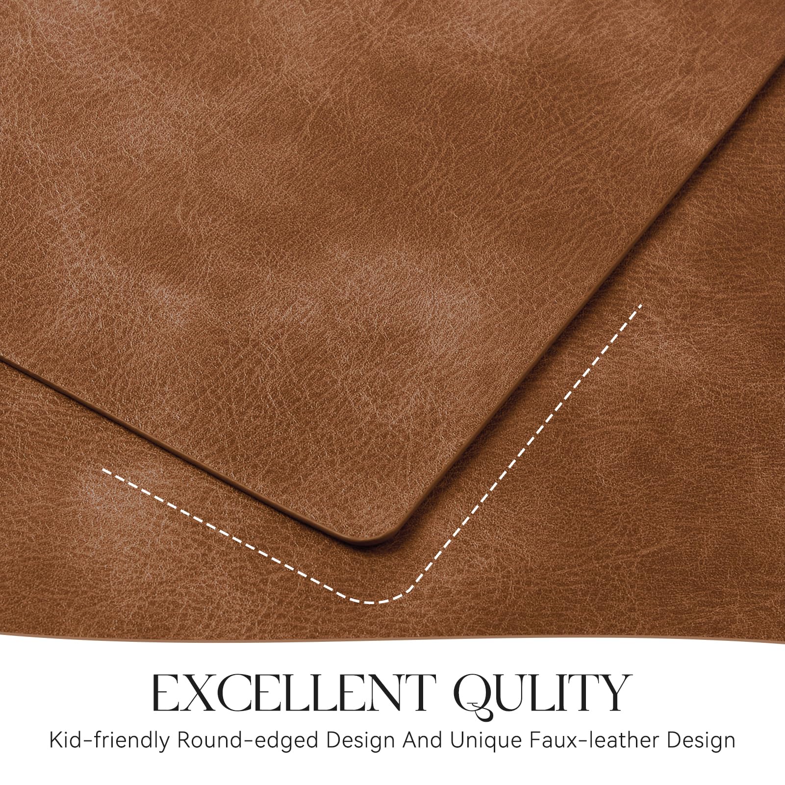 MOSAYT Vinyl Placemats Set of 8-12 X 17 Inch - Faux Leather 100% Waterproof Oil-Proof Wipeable PU Place Mats, Heat Resistant Reversible Table Mats for Kitchen, Dining, Outdoor (Reddish Brown)