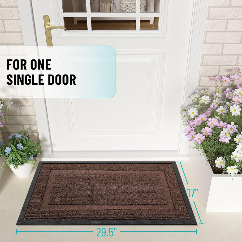 OLANLY Indoor Outdoor Front Door Mat - Waterproof All-Season Doormat, Sturdy Natural Rubber, 29.5x17, Chocolate Brown
