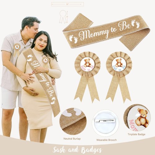 Bear Gender Reveal Decorations, He or She Gender Reveal Party Decoration, Boy or Girl Bear Theme Party Supplies with Backdrop BABY-Box Tablecloth Mom to Be Sash Dad to Be Pin Balloon Arch