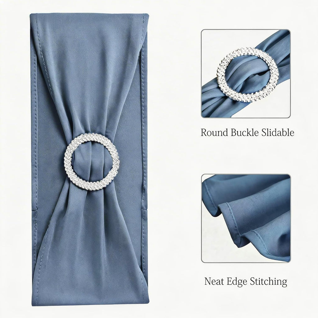 Skiennix 100 PCS Spandex Chair Sashes - Dusty Blue Stretch Bands with Buckles for Weddings & Events