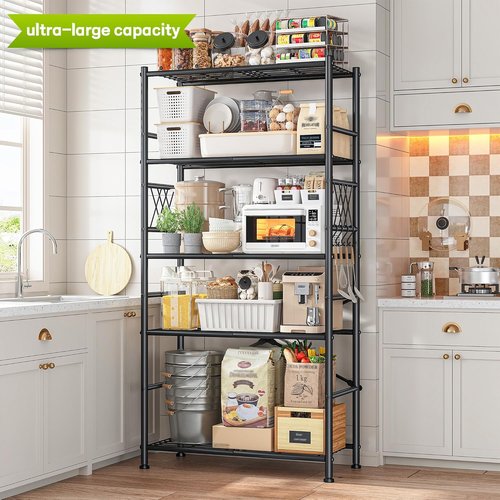 5-Storage Shelves | Wobble-Free Metal Shelving Unit with Hooks - Adjustable Feet for Kitchen, Pantry & Laundry, 12"D x 30"W x 72"H
