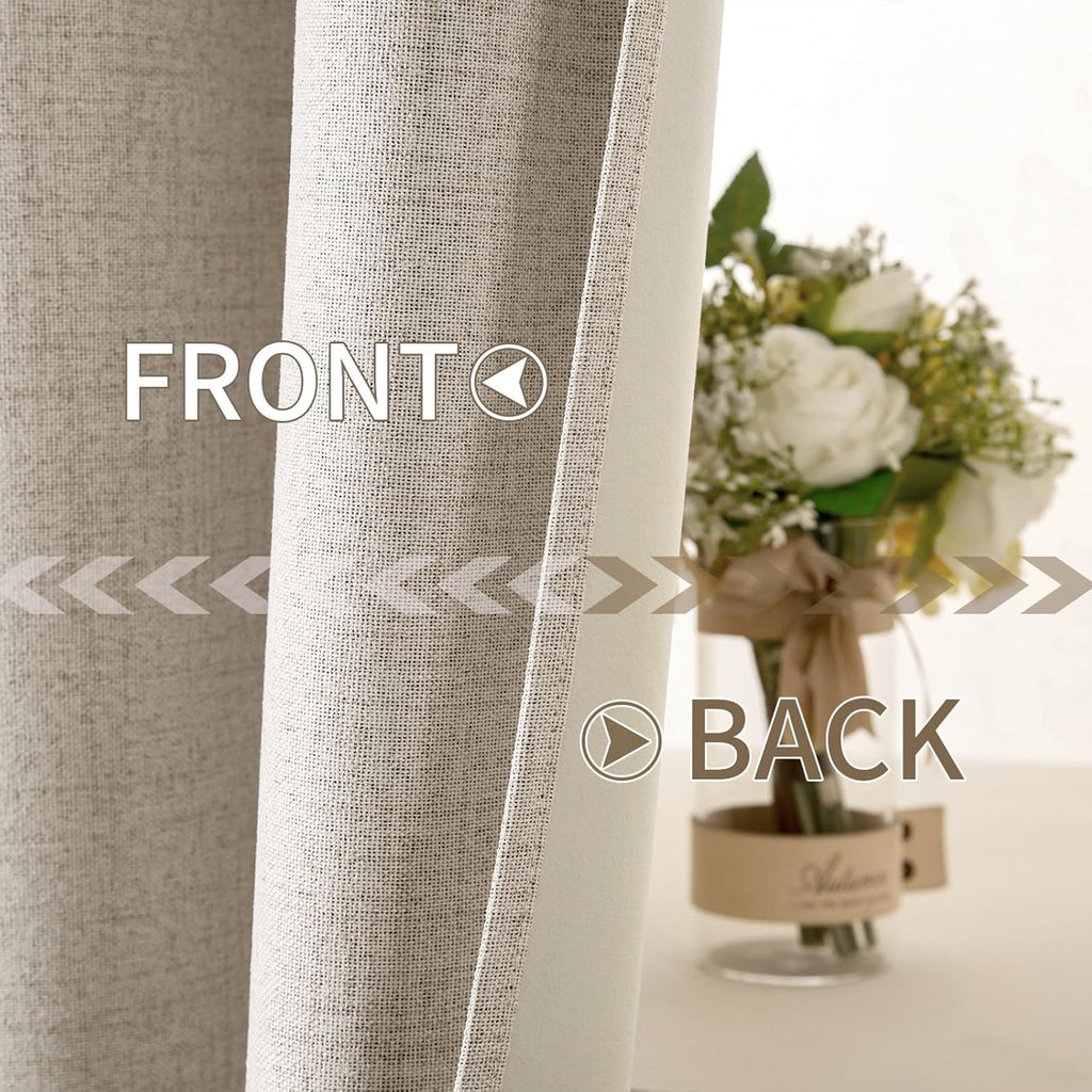 MIULEE Blackout Curtains - 100% Linen Textured Thermal Insulated Drapes | 52 x 45 Inch (2 Panels) for Bedroom & Living Room