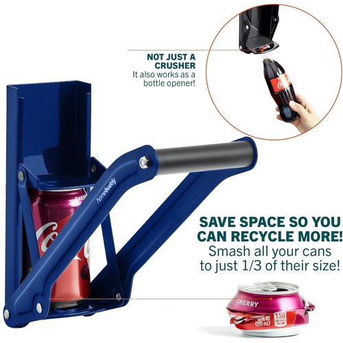 HomeBuddy Can Crusher for Recycling - 12 Oz. and 16 Oz. Can Crusher Wall Mounted for Aluminum - Compact and Easy to Use, Mounting Rivets Included, Man Cave Accessories, Blue