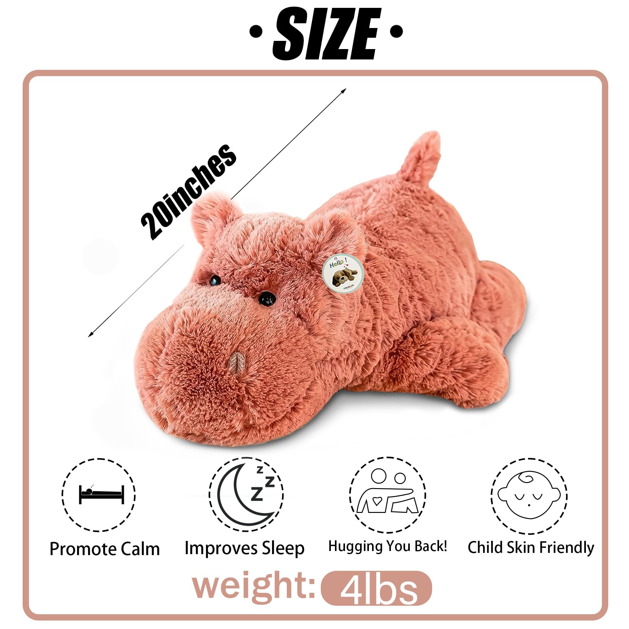 YOUBLEK 20" | 4 Pounds Weighted Stuffed Animals,Sensory Comfort Plush Throw Pillow Toy, Soft for Home & School, Kawaii Plushies Hugging Toy Gifts for Kids & Adults