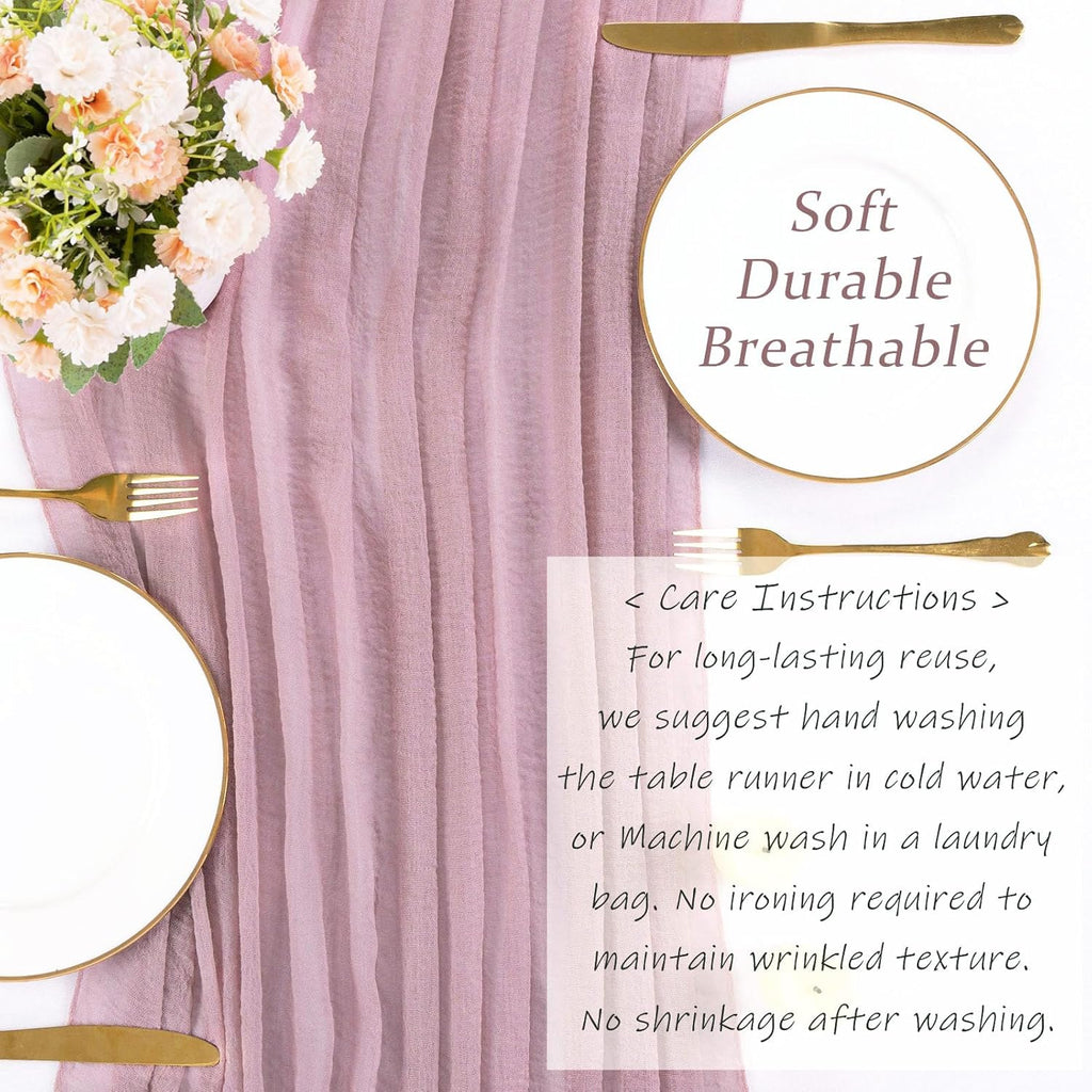 Skiennix Dusty Pink Cheesecloth Table Runner - 13ft Boho Style for Weddings & Parties | 35x157 Inches