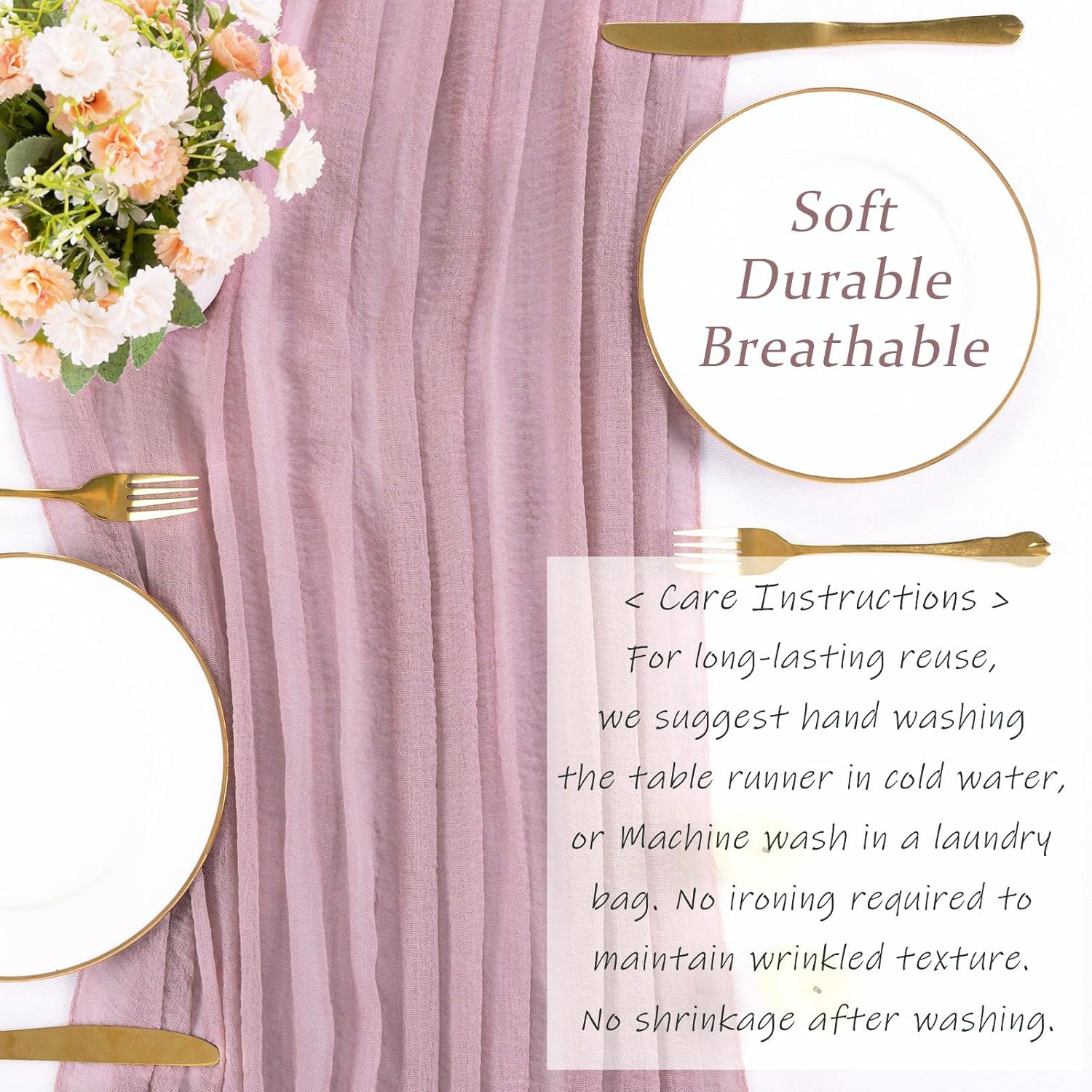 Skiennix Dusty Pink Cheesecloth Table Runner - 13ft Boho Style for Weddings & Parties | 35x157 Inches