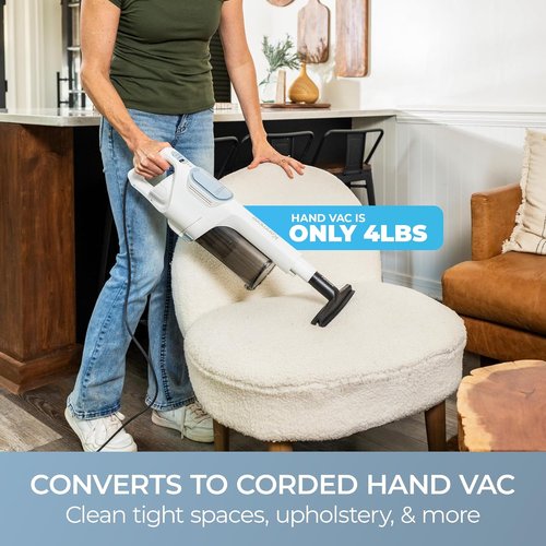 Kenmore CS2015 Corded Stick Vacuum - Powerful 2-Motor Suction, Detachable Hand Vac, LED Headlight & Hair Eliminator Nozzle for Carpets & Floors
