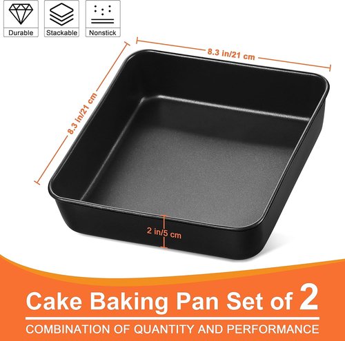 Herogo Non-Stick Baking Pan Set - 8 x 8 Square Cake Pans for Lasagna, Brownies & Casseroles - Black Stainless Steel