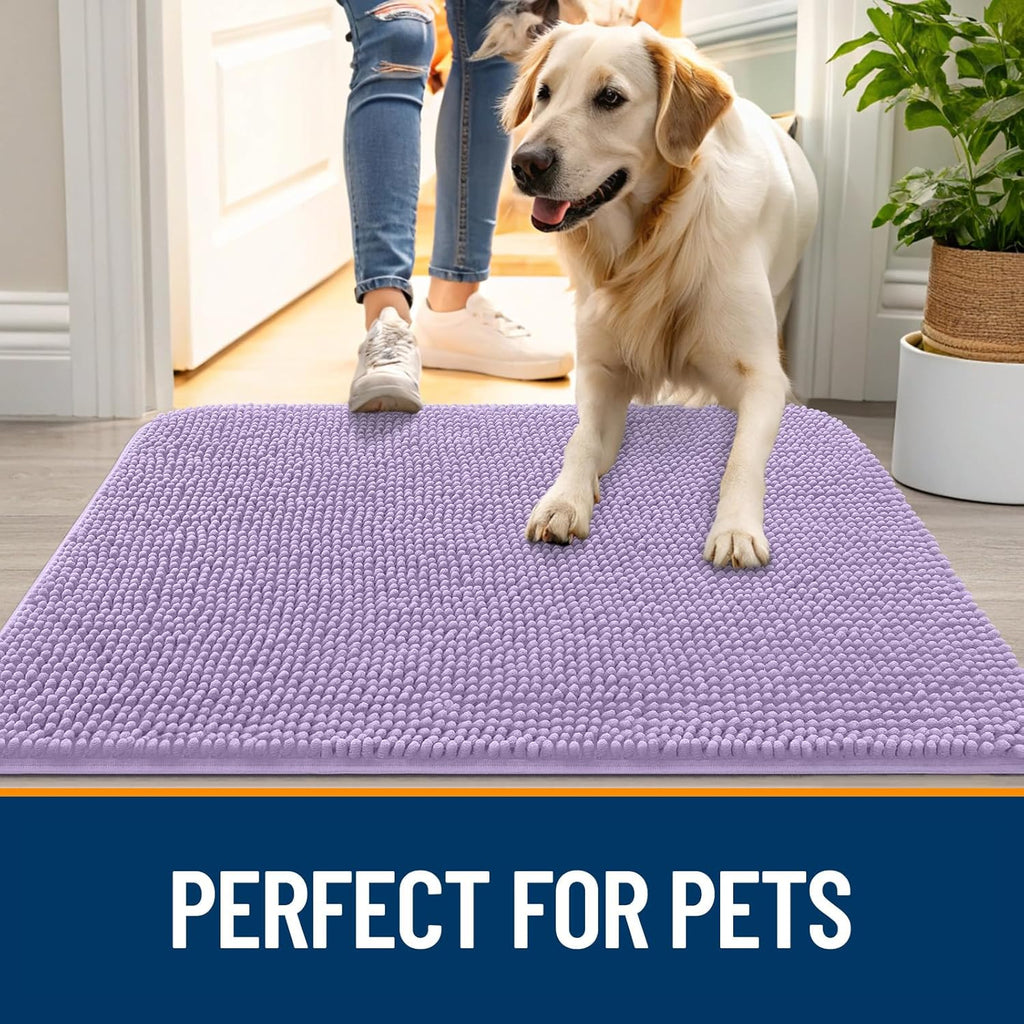 OLANLY Dog Door Mat - Absorbent Non-Slip Washable Chenille Mat for Muddy Paws | 70x24, Lavender